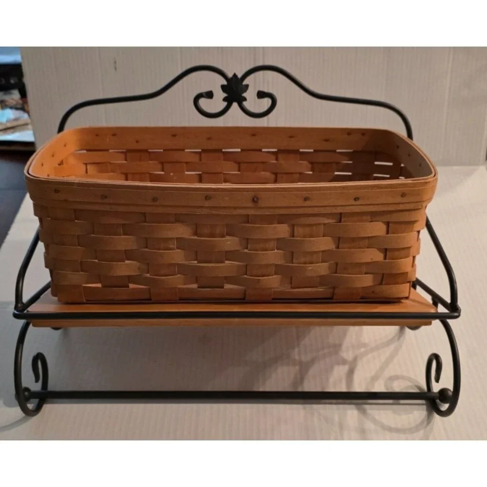 Longaberger Wrought Iron Towel Holder w/ Shelf & Vanity Basket Wall Mounted VTG